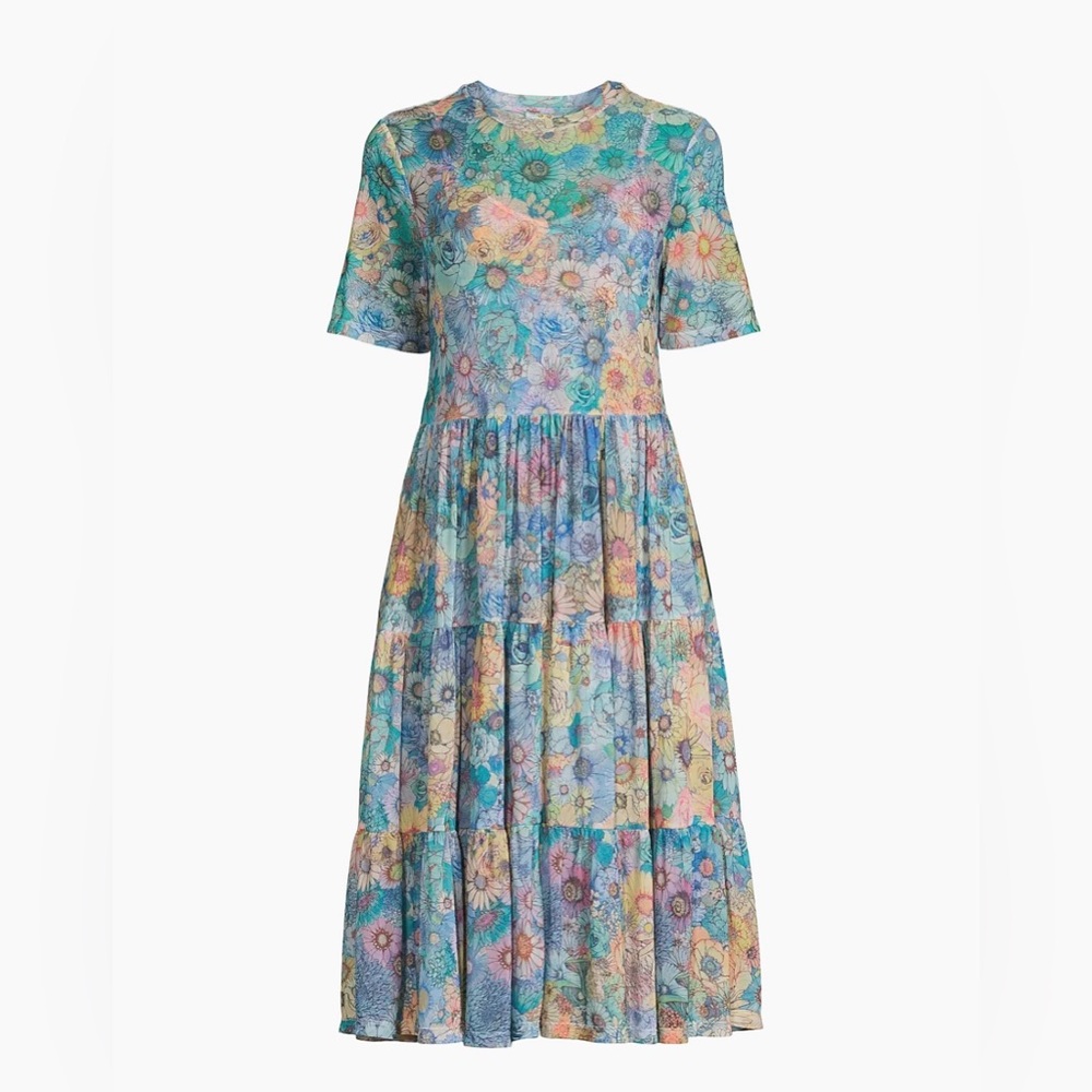 Johnny Was Florentina Mesh Tiered Slip Dress Multi Floral Size Medium - Picture 5 of 16